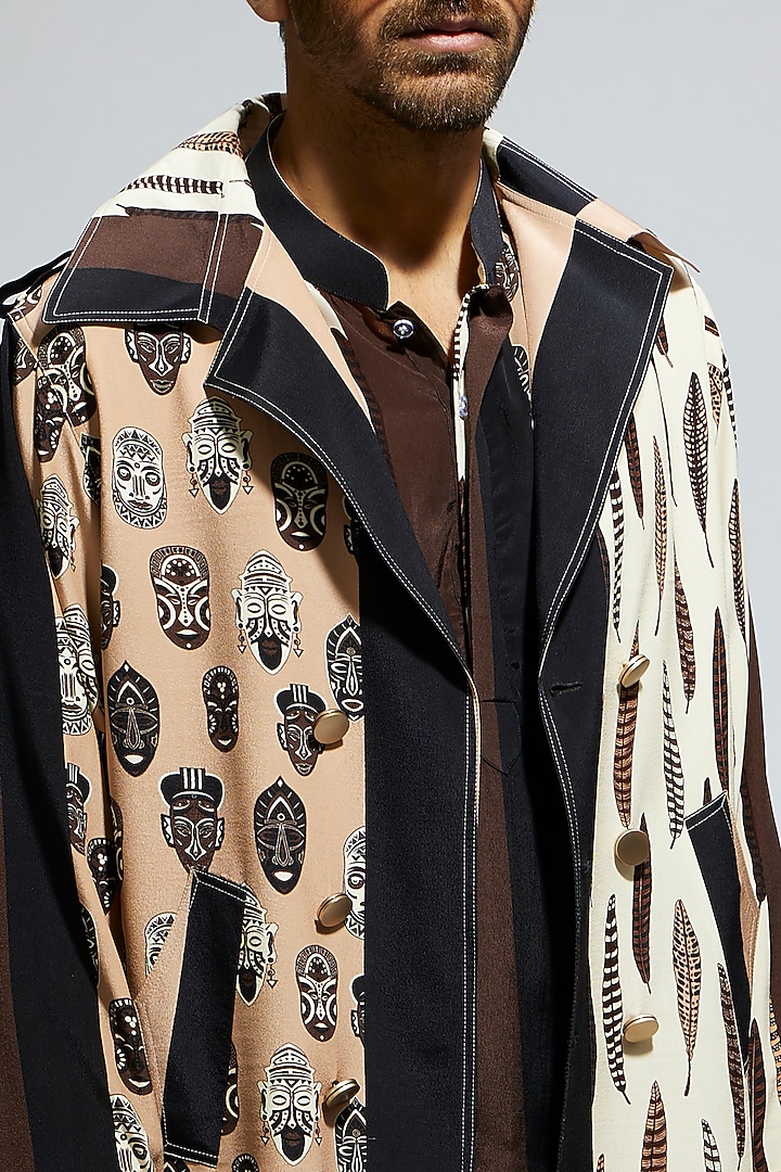 Ivory & Black Silk Trench Coat by Sva By Sonam & Paras Modi Men at Pernia's Pop Up Shop