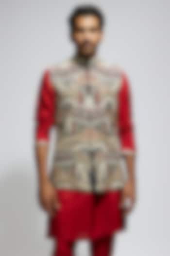 Blue Silk Thread Embroidered Bundi Jacket by Sva By Sonam & Paras Modi Men at Pernia's Pop Up Shop