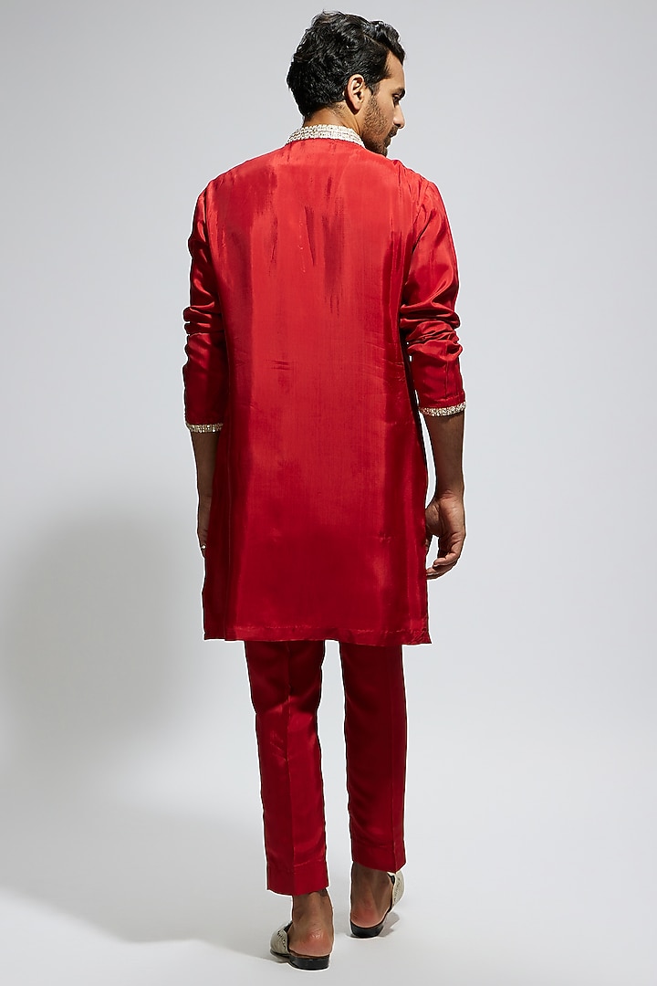 Orange Silk Embellished Kurta Set by Sva By Sonam & Paras Modi Men at Pernia's Pop Up Shop