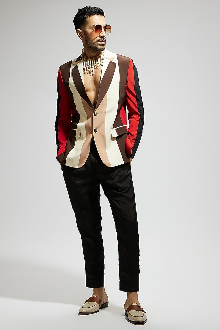 Orange Silk Striped Blazer by Sva By Sonam & Paras Modi Men at Pernia's Pop Up Shop