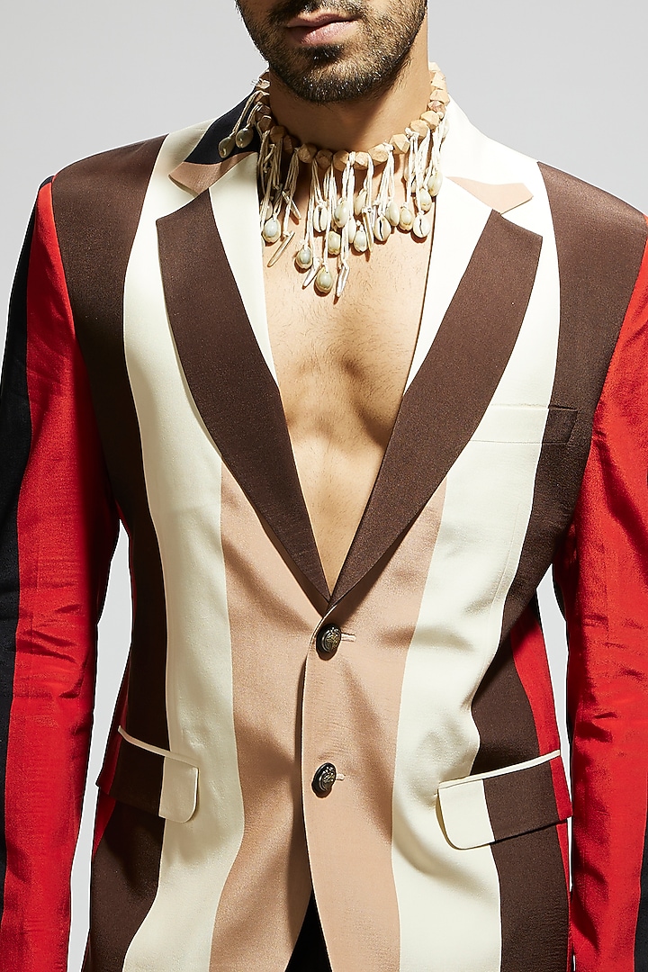 Orange Silk Striped Blazer by Sva By Sonam & Paras Modi Men at Pernia's Pop Up Shop