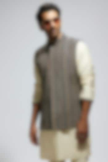 Black Silk Embellished Bundi Jacket by Sva By Sonam & Paras Modi Men