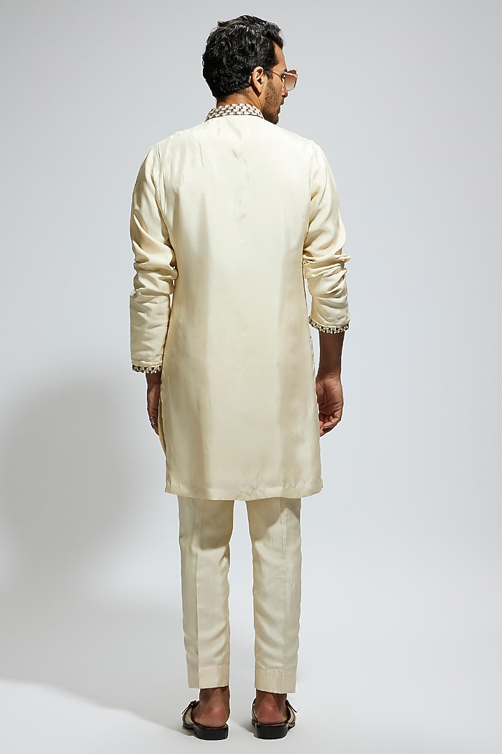 Beige Silk Embellished Kurta Set by Sva By Sonam & Paras Modi Men at Pernia's Pop Up Shop