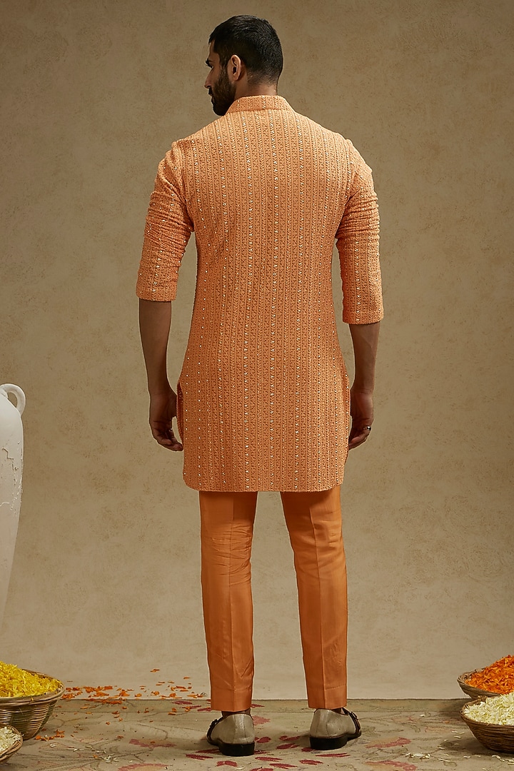 Orange Silk Metal Embellished Lucknowi Kurta by SVA BY SONAM & PARAS MODI Men at Pernia's Pop Up Shop