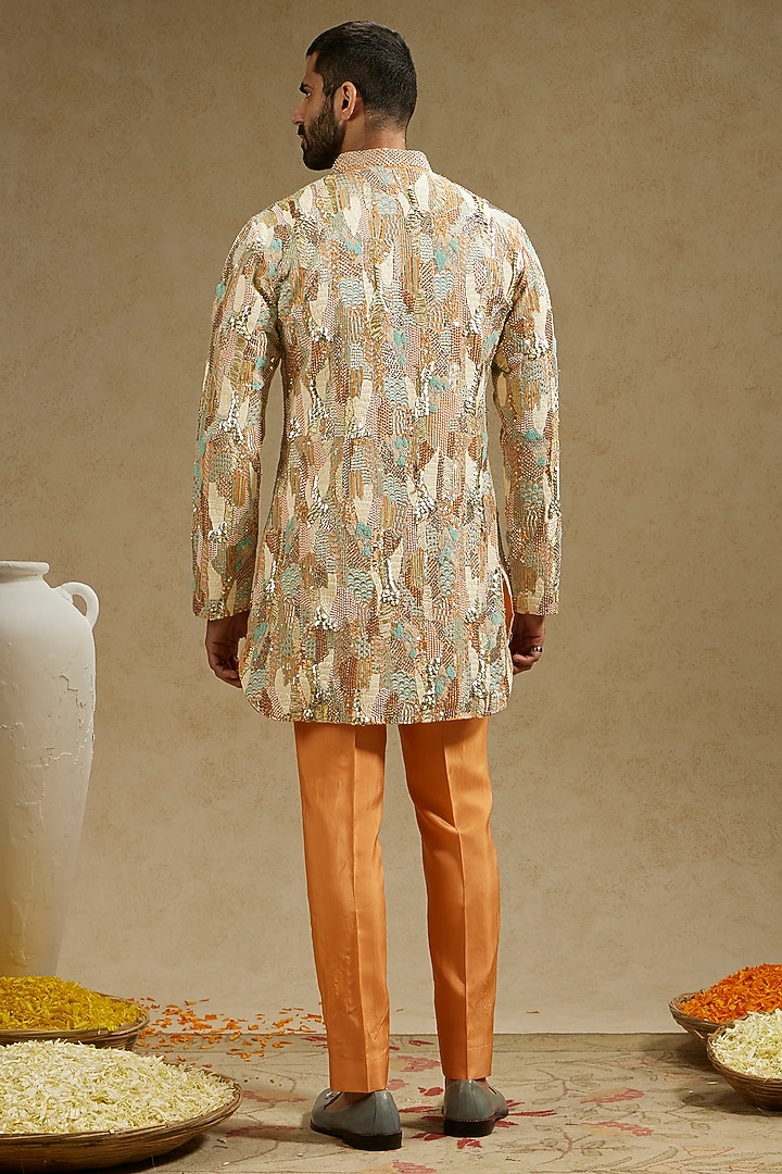 Orange Silk Embellished Kurta Set by SVA BY SONAM & PARAS MODI Men at Pernia's Pop Up Shop