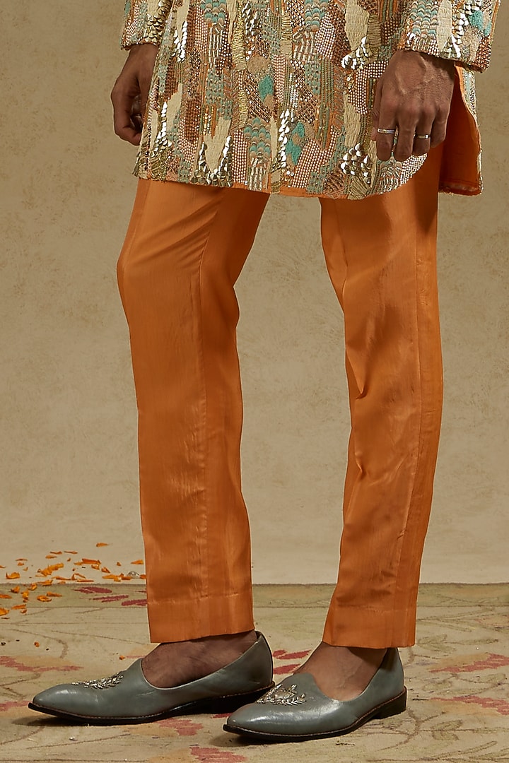 Orange Silk Embellished Kurta Set by SVA BY SONAM & PARAS MODI Men at Pernia's Pop Up Shop