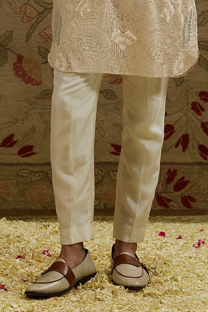 Magnolia Cream Silk Embellished Kurta Set by SVA BY SONAM & PARAS MODI Men at Pernia's Pop Up Shop