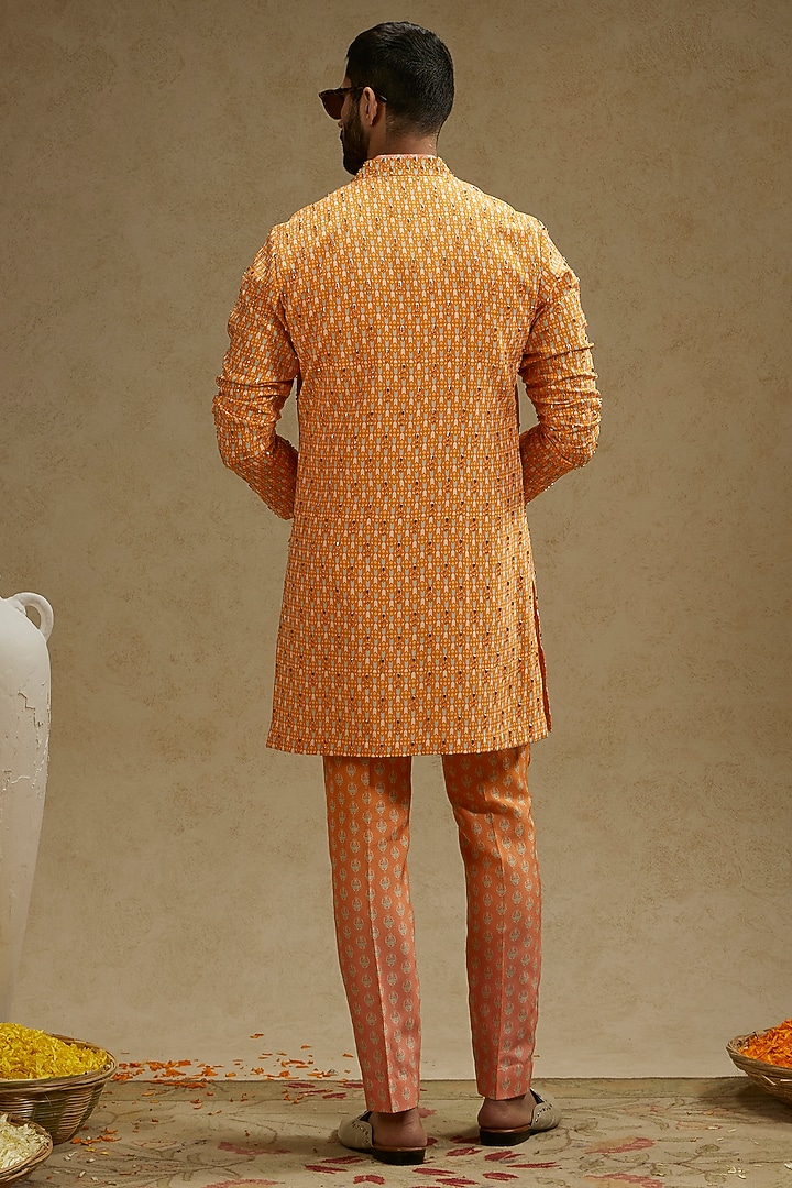 Orange Crepe Embroidered Indo Western Jacket by Sva By Sonam & Paras Modi Men at Pernia's Pop Up Shop
