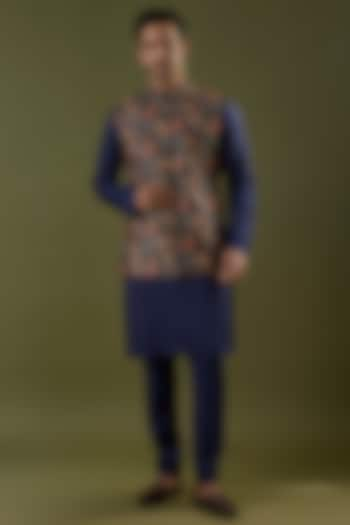 Navy Blue Sequins Embellished Bundi Jacket Set by SVA BY SONAM & PARAS MODI Men