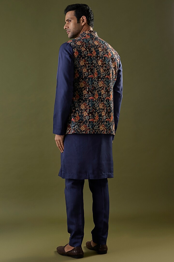 Navy Blue Sequins Embellished Bundi Jacket Set by SVA BY SONAM & PARAS MODI Men at Pernia's Pop Up Shop
