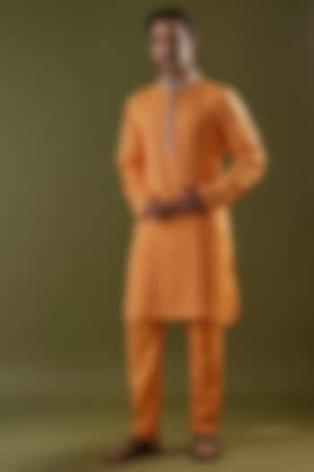 Orange Habutai Silk Embroidered Kurta Set by SVA BY SONAM & PARAS MODI Men at Pernia's Pop Up Shop