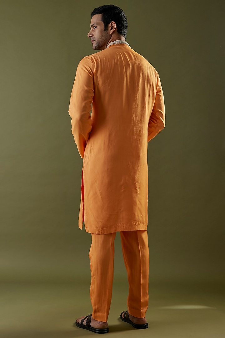 Orange Habutai Silk Embroidered Kurta Set by SVA BY SONAM & PARAS MODI Men at Pernia's Pop Up Shop