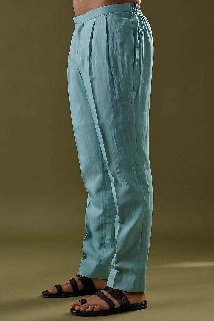 Teal Blue Habutai Silk Embroidered Kurta Set by SVA BY SONAM & PARAS MODI Men at Pernia's Pop Up Shop