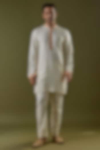 Ivory Habutai Silk Embroidered Kurta Set by SVA BY SONAM & PARAS MODI Men