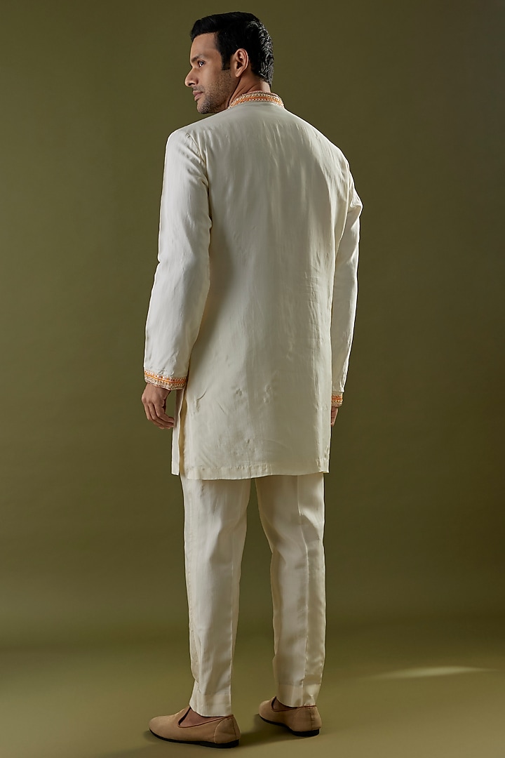Ivory Habutai Silk Embroidered Kurta Set by SVA BY SONAM & PARAS MODI Men at Pernia's Pop Up Shop