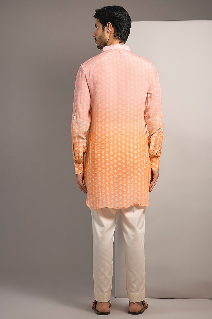 Pink & Orange Crepe Printed Ombre Kurta by SVA BY SONAM & PARAS MODI Men at Pernia's Pop Up Shop