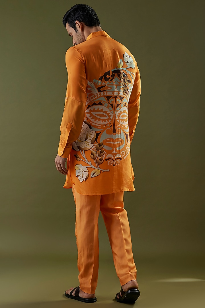 Orange Crepe Geometric Printed Kurta by SVA BY SONAM & PARAS MODI Men at Pernia's Pop Up Shop