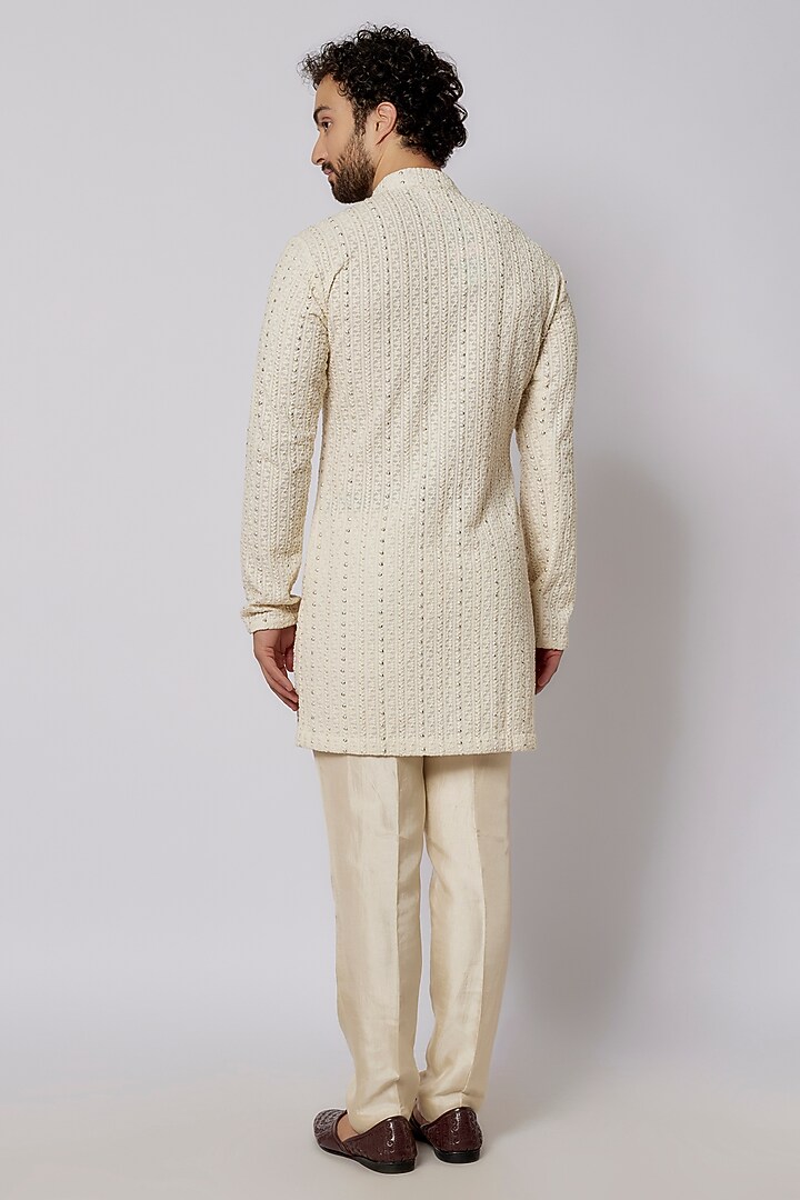 Ivory Silk Metal Embellished Kurta Set by SVA BY SONAM & PARAS MODI Men at Pernia's Pop Up Shop