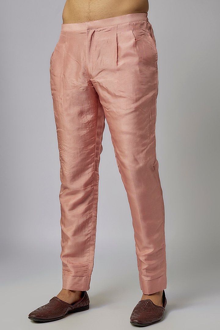 Peach Silk Metal Embellished Kurta Set by Sva By Sonam & Paras Modi Men at Pernia's Pop Up Shop