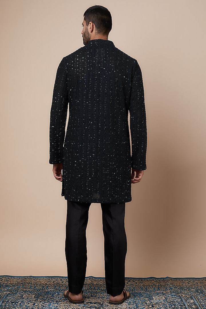 Black Silk Embellished Kurta Set by SVA BY SONAM & PARAS MODI Men at Pernia's Pop Up Shop