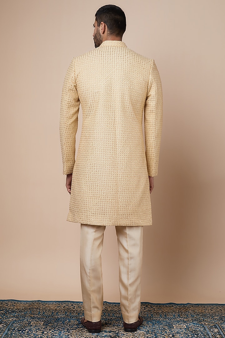 Ivory Silk Embellished Groom Sherwani Set by SVA BY SONAM & PARAS MODI Men at Pernia's Pop Up Shop