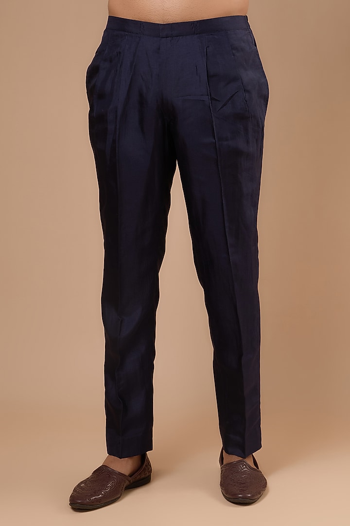 Navy Blue Silk French Knot Embellished Groom Sherwani Set by Sva By Sonam & Paras Modi Men at Pernia's Pop Up Shop
