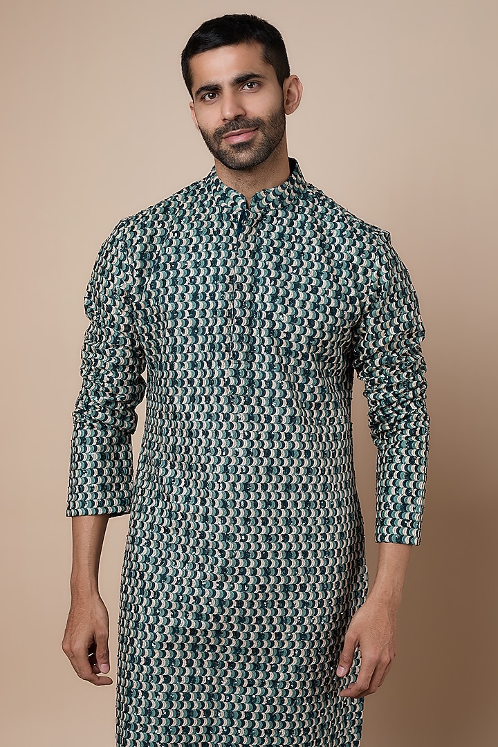 Multi-Colored Silk Embellished Kurta Set by SVA BY SONAM & PARAS MODI Men at Pernia's Pop Up Shop