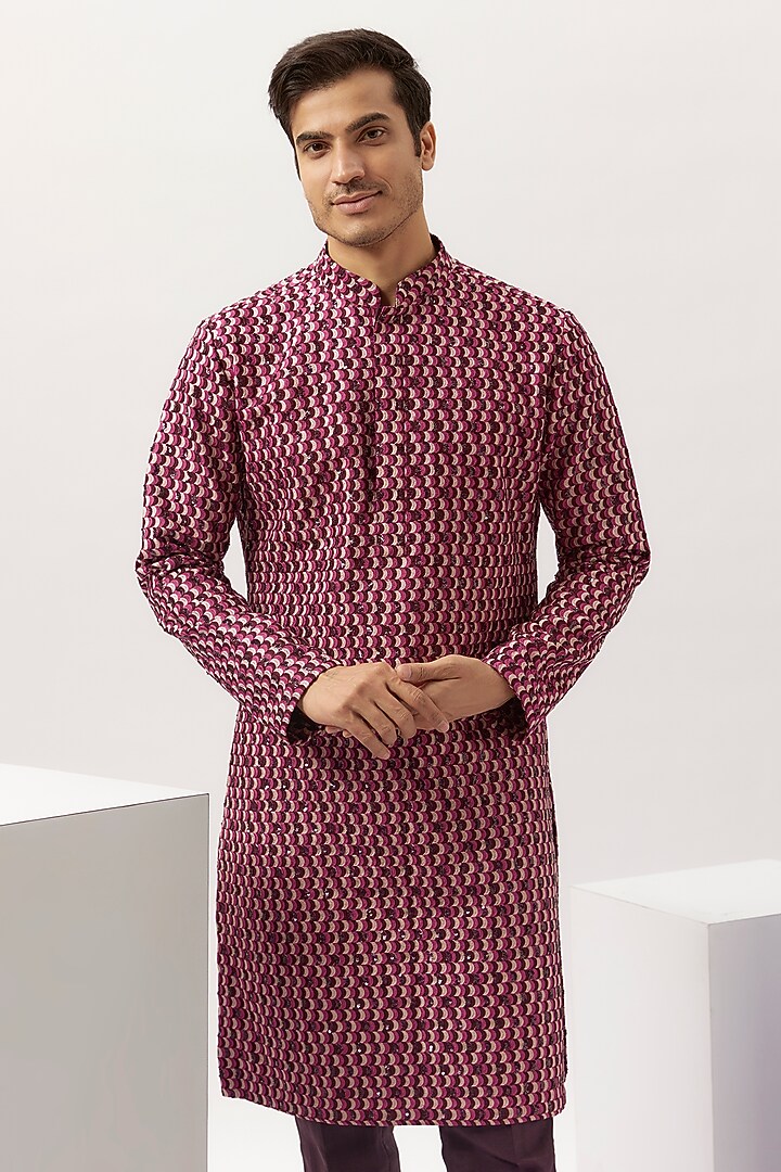Multi-Colored Silk Sequins Embellished Kurta Set by SVA BY SONAM & PARAS MODI Men at Pernia's Pop Up Shop