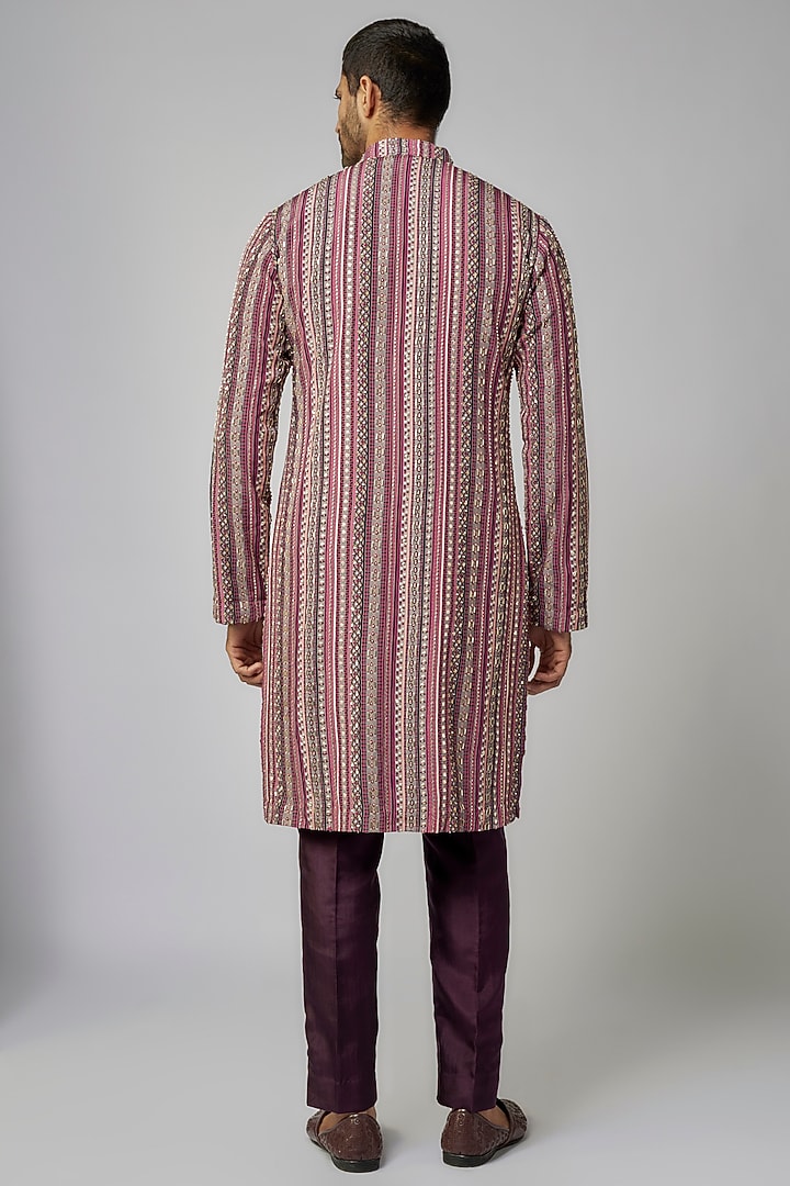 Multi-Colored Crepe Embroidered Kurta Set by Sva By Sonam & Paras Modi Men at Pernia's Pop Up Shop