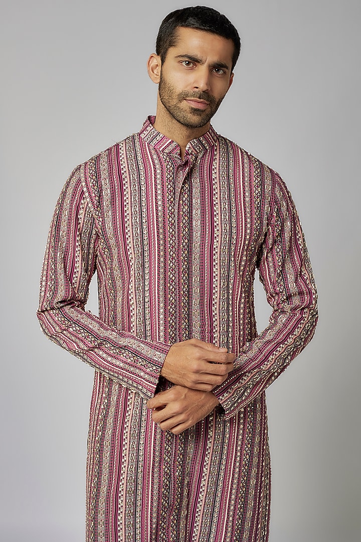 Multi-Colored Crepe Embroidered Kurta Set by Sva By Sonam & Paras Modi Men at Pernia's Pop Up Shop