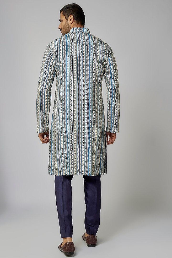 Multi-Colored Crepe Embroidered Kurta Set by Sva By Sonam & Paras Modi Men at Pernia's Pop Up Shop