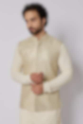 Gold Silk Embellished Bundi Jacket by SVA BY SONAM & PARAS MODI Men at Pernia's Pop Up Shop