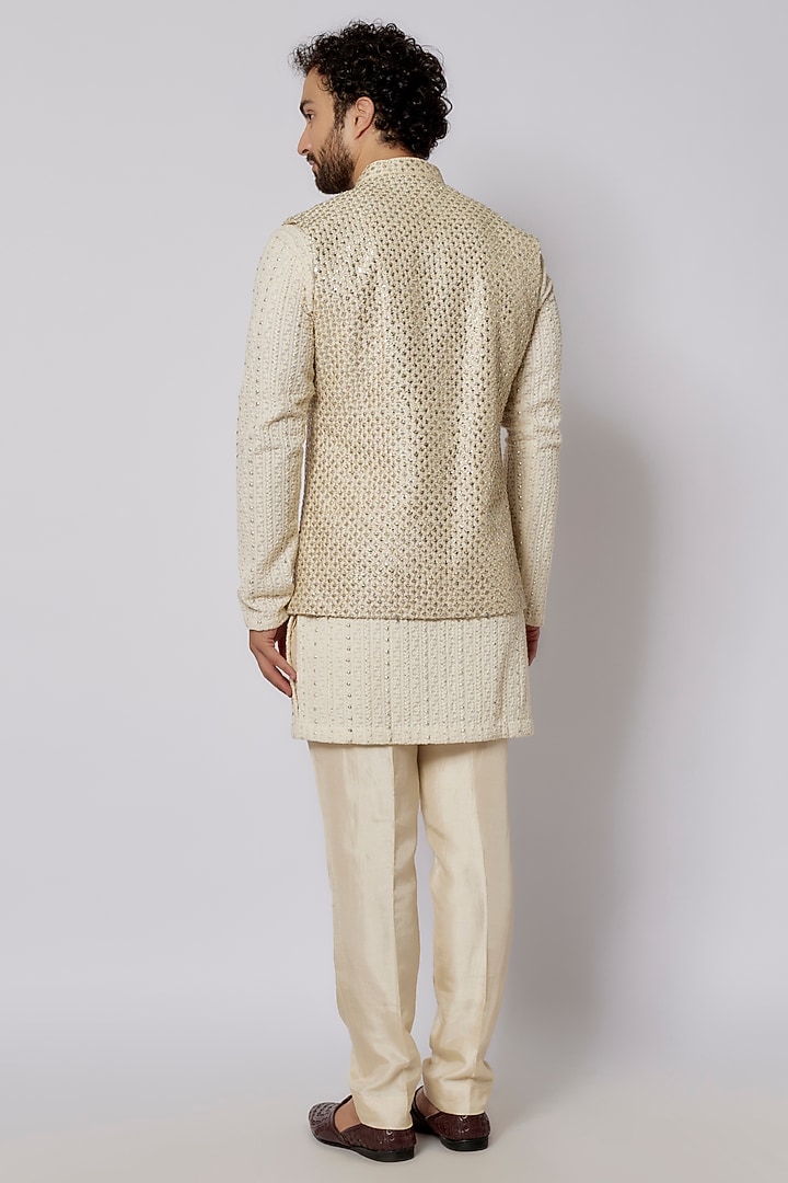 Gold Silk Embellished Bundi Jacket by SVA BY SONAM & PARAS MODI Men at Pernia's Pop Up Shop