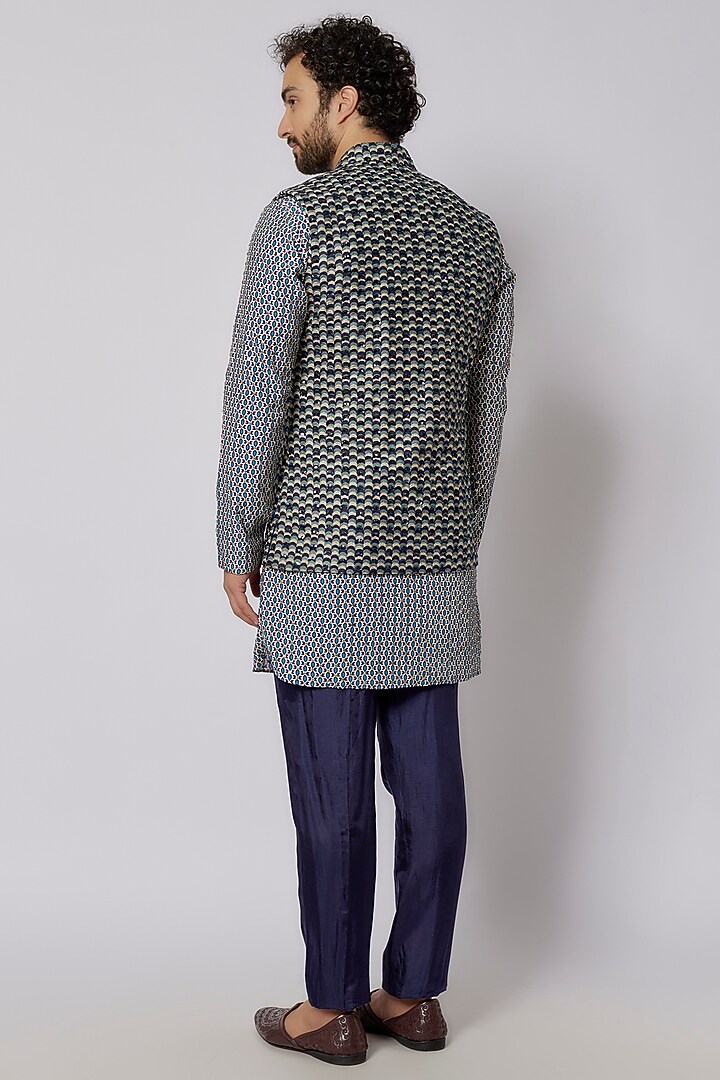 Blue Silk Embellished Bundi Jacket by SVA BY SONAM & PARAS MODI Men at Pernia's Pop Up Shop