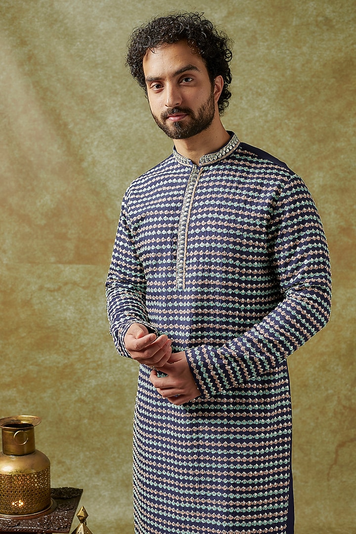 Multi-Colored Crepe Sequins Embroidered Kurta Set by SVA BY SONAM & PARAS MODI Men at Pernia's Pop Up Shop