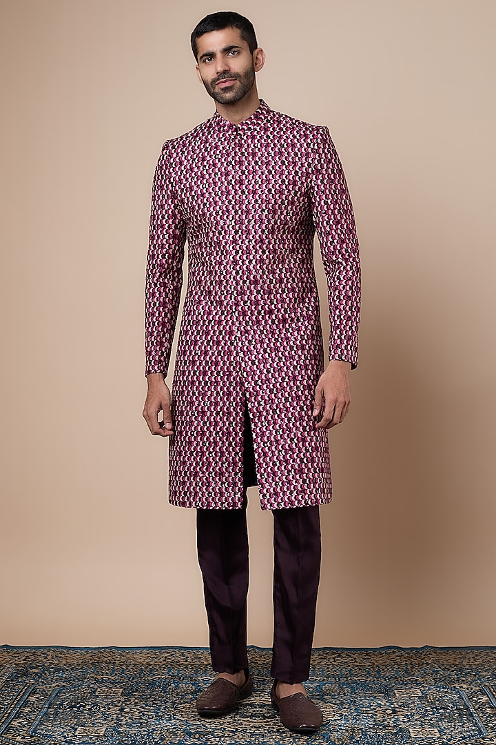 Multi-Colored Silk Embellished Sherwani Set by Sva By Sonam & Paras Modi Men
