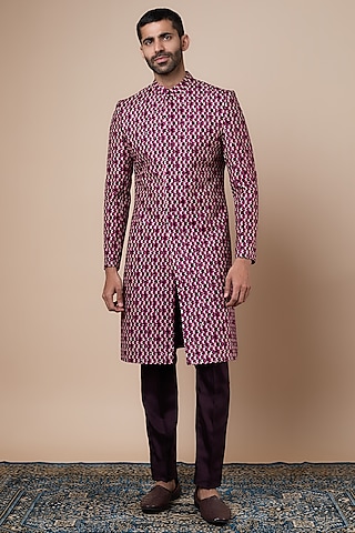 Multi-Colored Silk Embellished Sherwani Set by SVA BY SONAM & PARAS MODI Men