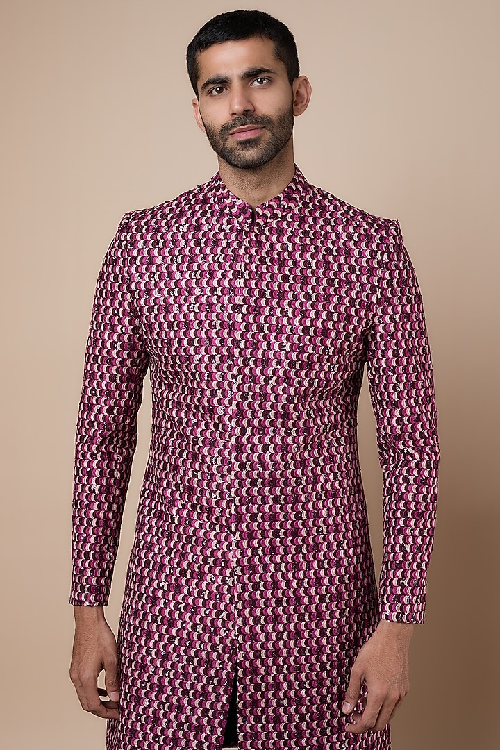 Multi-Colored Silk Embellished Groom Sherwani Set by SVA BY SONAM & PARAS MODI Men at Pernia's Pop Up Shop