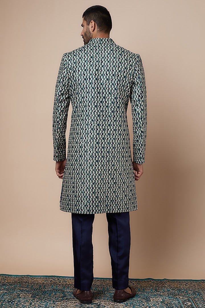 Multi-Colored Silk Embellished Groom Sherwani Set by SVA BY SONAM & PARAS MODI Men at Pernia's Pop Up Shop