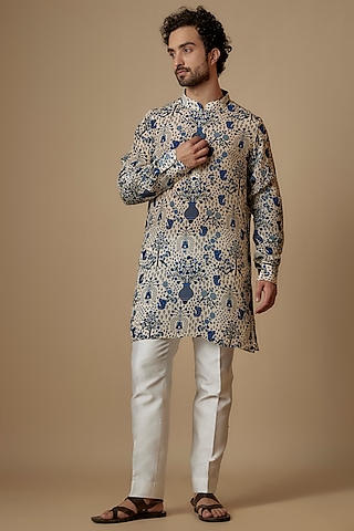 Navy Blue Sequin Embellished Chikankari Kurta for men online India