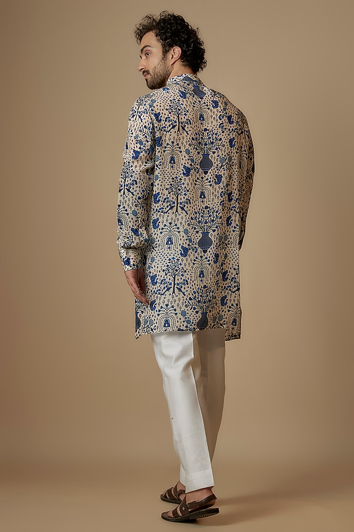 Blue Crepe Jaal Printed Kurta by Sva By Sonam & Paras Modi Men at Pernia's Pop Up Shop