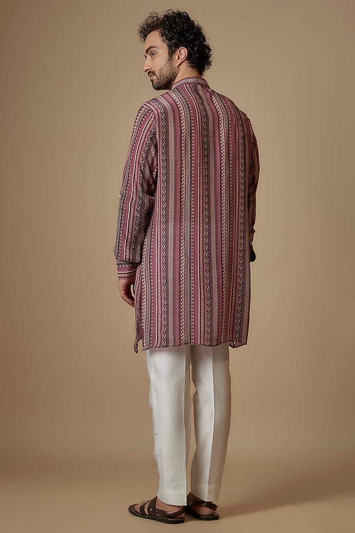 Merlot Crepe Stripe Printed Kurta by Sva By Sonam & Paras Modi Men at Pernia's Pop Up Shop