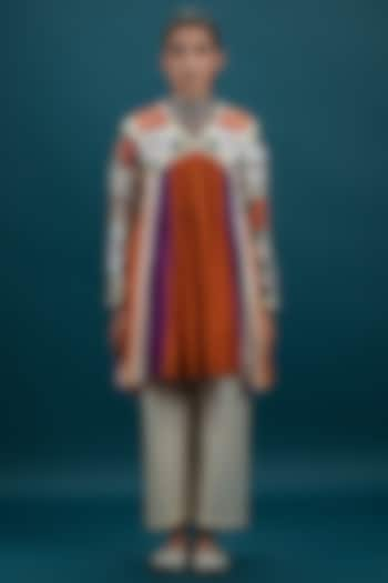 Saffron Cotton Silk 3D Floral Embroidered Gathered Tunic Set by SVASTIH at Pernia's Pop Up Shop