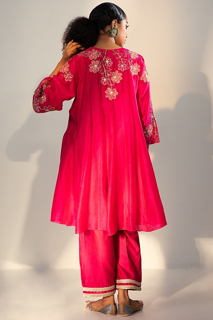 Magenta Cotton Silk Embroidered Party Wear Anarkali Set by SVASTIH at Pernia's Pop Up Shop