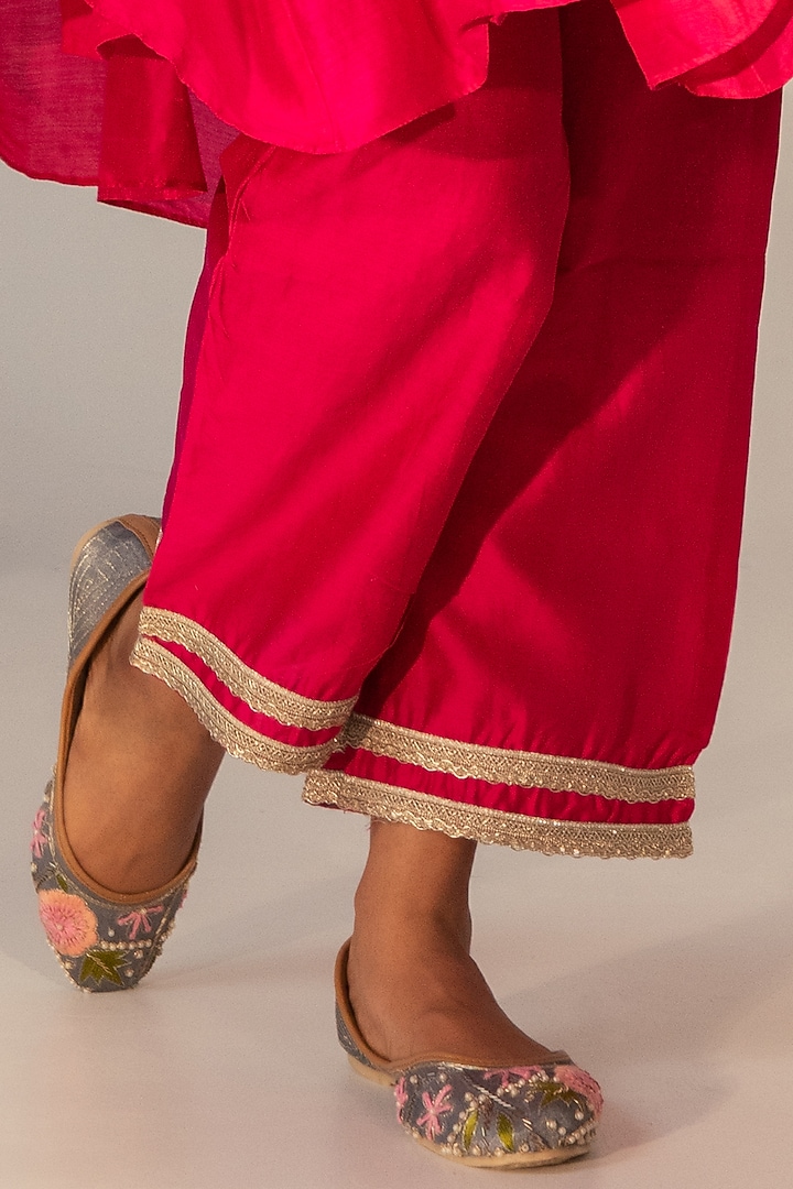 Magenta Cotton Silk Embroidered Party Wear Anarkali Set by SVASTIH at Pernia's Pop Up Shop