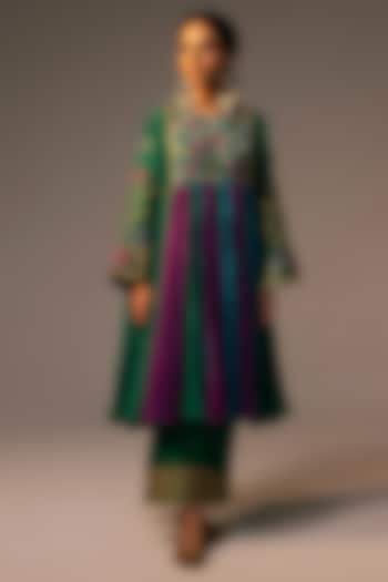 Multi-Colored Chanderi Mul Sequins & 3D Floral Embroidered Flared Tunic Set by SVASTIH at Pernia's Pop Up Shop