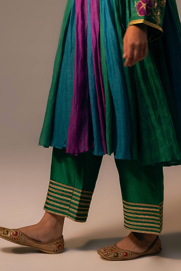 Multi-Colored Chanderi Mul Sequins & 3D Floral Embroidered Flared Tunic Set by SVASTIH at Pernia's Pop Up Shop