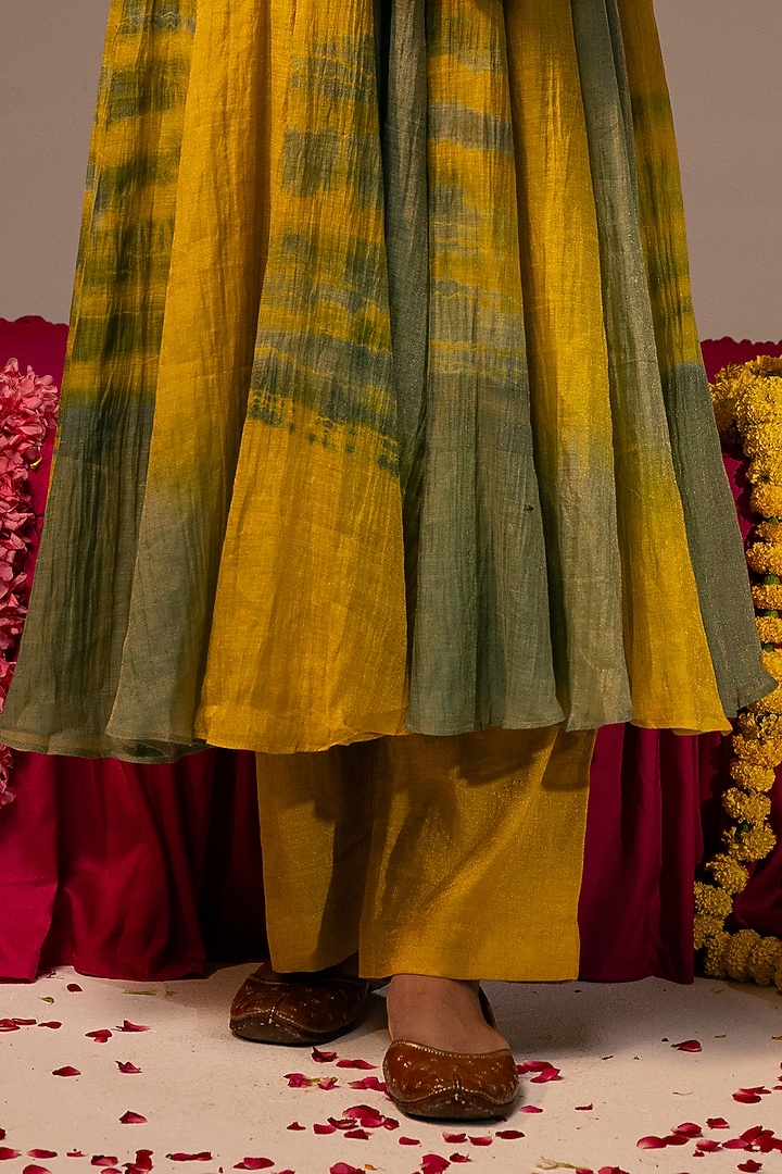 Yellow Chanderi Tissue Embroidered Wedding Anarkali Set by SVASTIH at Pernia's Pop Up Shop
