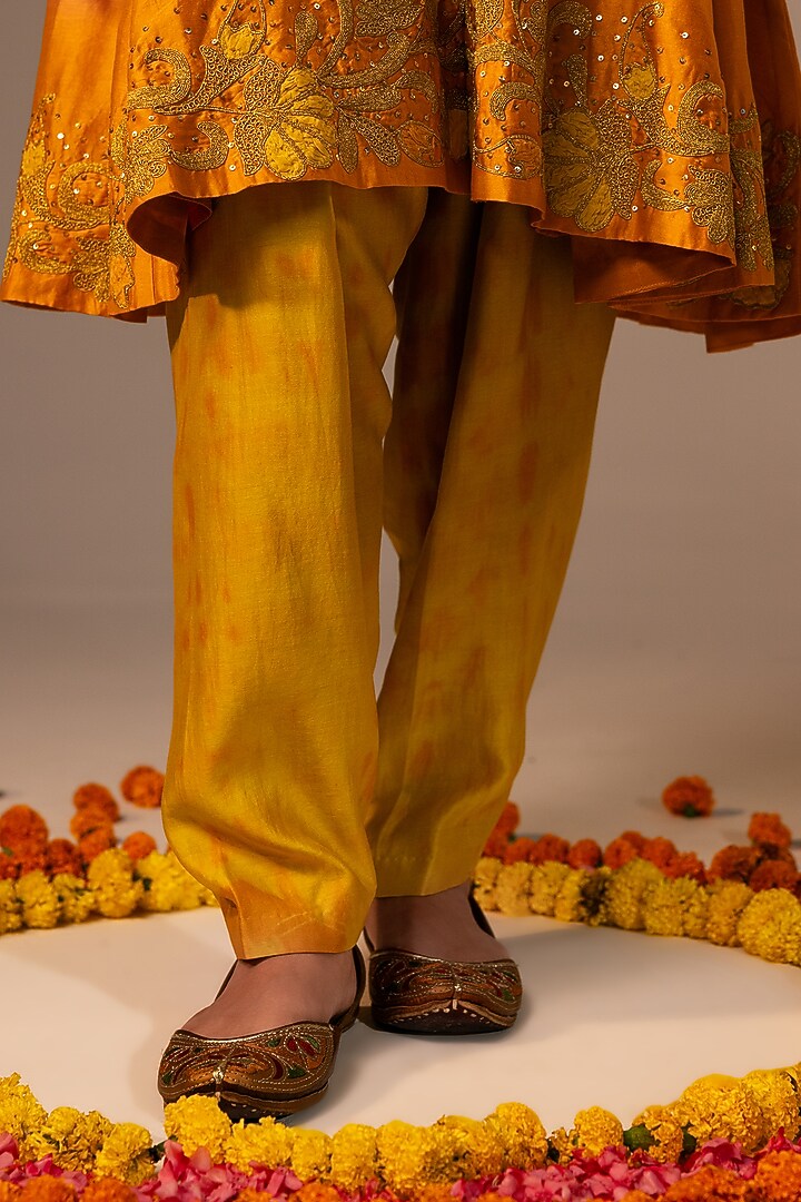 Orange Silk Chanderi Sequins & 3D Floral Embroidered Tunic Set by SVASTIH at Pernia's Pop Up Shop