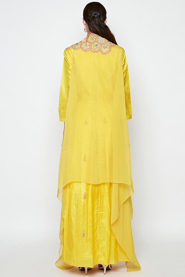 Yellow Silk Pleated Maxi Cocktail Dress With Jacket by Swati Vijaivargie at Pernia's Pop Up Shop